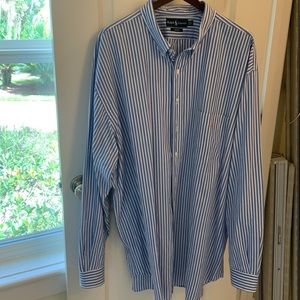 Ralph Lauren button down long sleeve shirt. Light weight, blue/white stripe 3LT